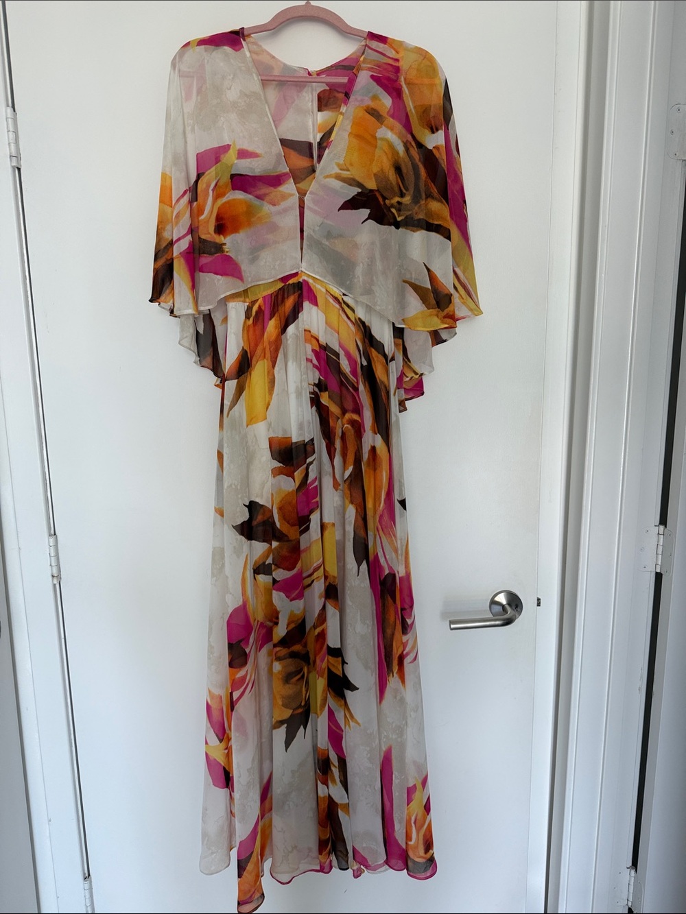 Draped Cape Elegant Flowy Maxi Dress
